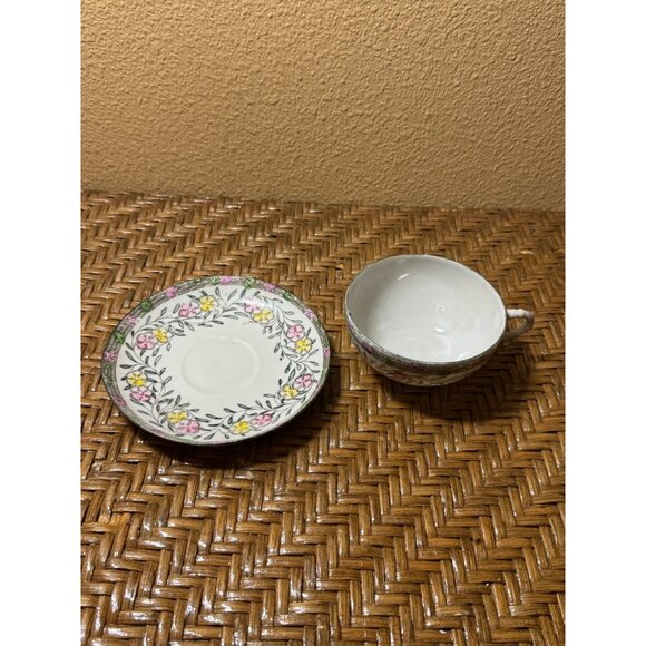 Antique Japanese Bone China Tea Cup & Saucer Set With Floral Pattern - Picture 5 of 8